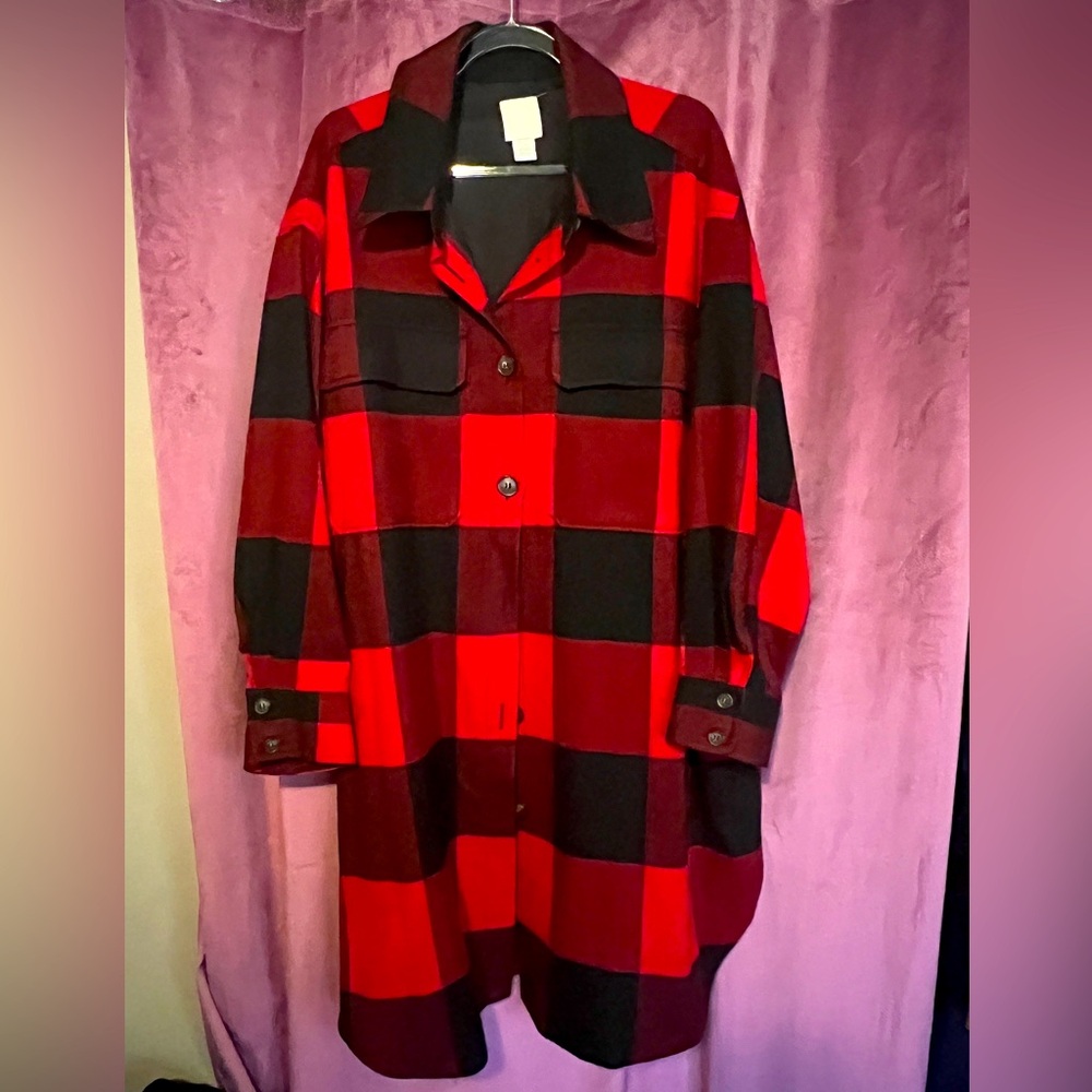 H & M Red & Black Shirt Coat